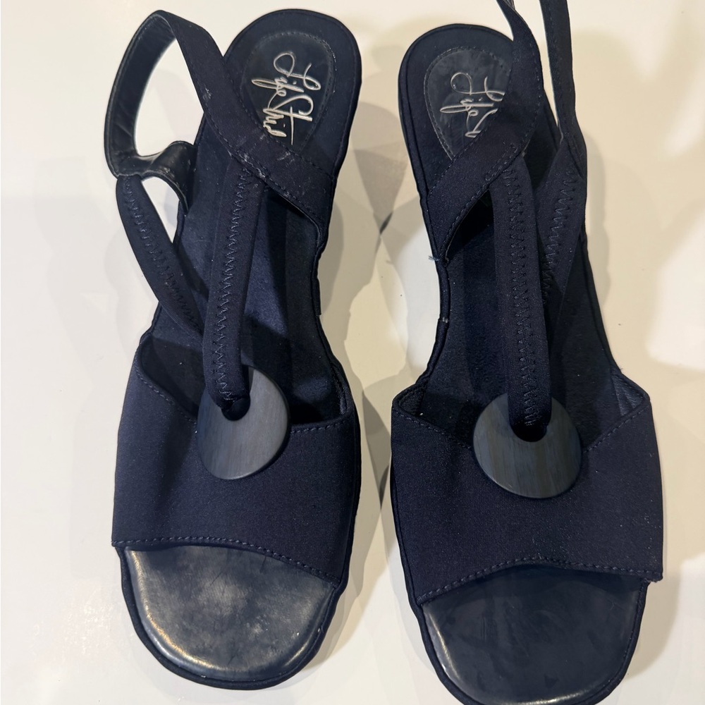 Life Stride Women's Black Slingback Sandals - Comfort Wedge